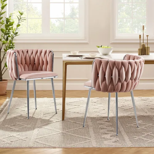 Miniatura 9 de Juego de 2 sillas de comedor de terciopelo, sillas tapizadas tejidas para sala de estar, sillas modernas de cocina y comedor, sillas decorativas