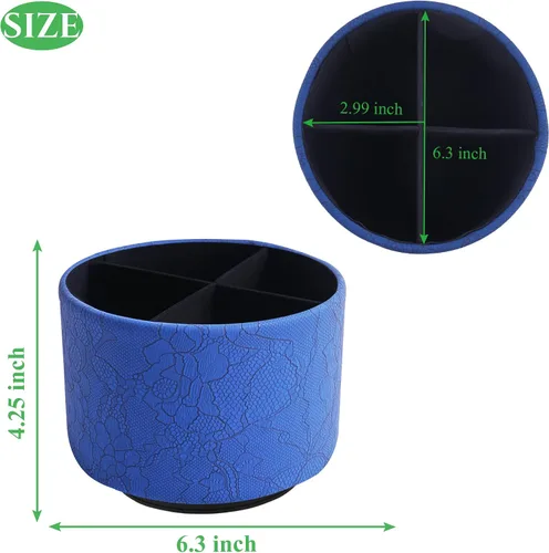 Miniatura 2 de Organizador redondo de cuero para suministros de arte, soporte para control remoto, giro de 360 grados, soporte multifuncional para lápices, 4