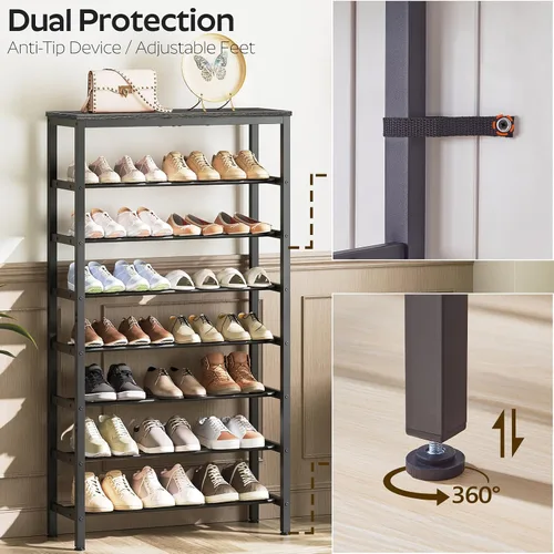 Miniatura 7 de YATINEY Zapatero alto de 8 niveles, organizador de almacenamiento de zapatos de gran capacidad, estante de zapatos independiente para armario