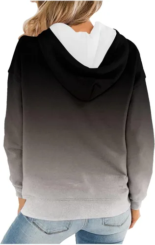 Miniatura 3 de Sudadera de manga larga con capucha y estampado a cuadros para mujer, sudadera suelta con cordón ajustable, tallas grandes