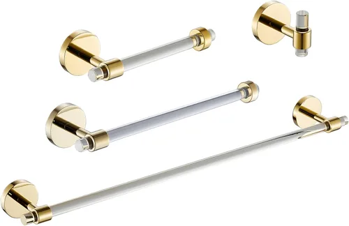 SHUNLI Juego de accesorios de baño 4 piezas montadas en la pared, toallero+soporte para toallas de mano+soporte para papel higiénico+gancho, latón y