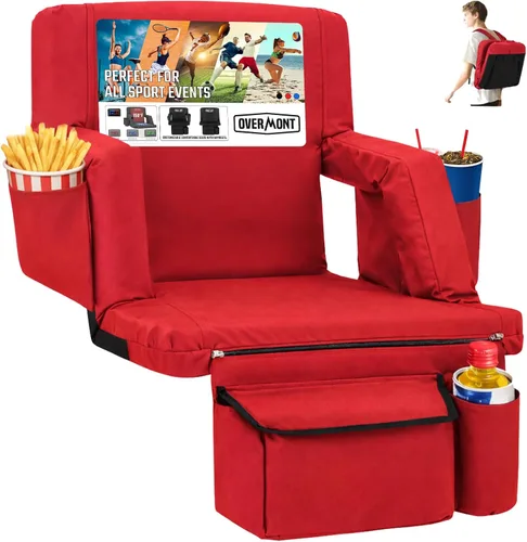 Miniatura 15 de Overmont Asiento de Estadio con Soporte para la Espalda - Cojín Acolchado de 2.8'' Reclinable de 6 Posiciones Asiento de Gradería con Ganchos Dobles