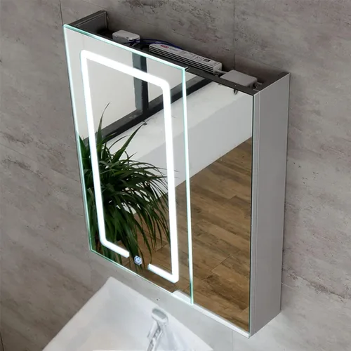 Armarios de baño con espejo, gabinete de baño LED con estantes, armario de espejo de baño de almacenamiento con luces LED con luz ambiental y espejo