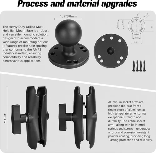 Miniatura 6 de Soporte de tableta de aluminio resistente a prueba de golpes para camión, base de taladro de bola de 1.5 pulgadas para automóvil, compatible
