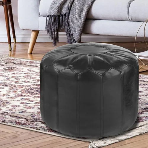 Miniatura 6 de Reposapiés redondo de piel sintética con estilo, solución de almacenamiento para muebles de sala de estar. Diseño inspirado en Marruecos y costuras
