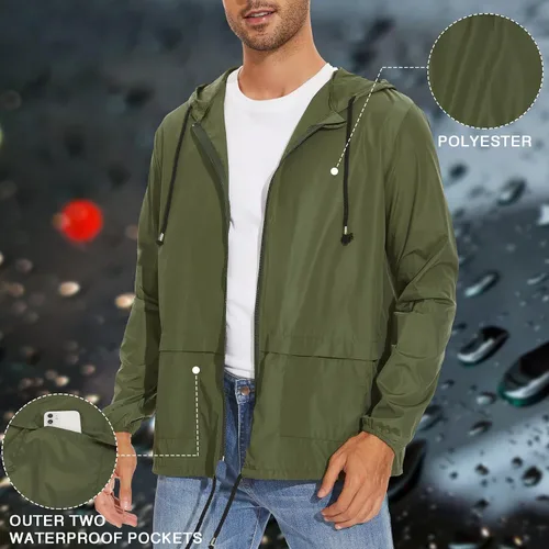Miniatura 4 de Zando Chubasquero para hombre, impermeable, con capucha, rompevientos, ligero, para ciclismo