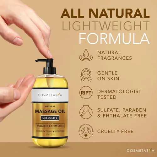 Miniatura 4 de Cosmetasa Aceite de masaje anticelulítico – Drenaje linfático y aceite corporal reafirmante con colágeno y células madre – Fórmula tonificante e