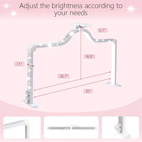 Miniatura 7 de Luz de uñas de 34 pulgadas para escritorio, luz de media luna con atenuación de 3 niveles, lámpara de 3360 lúmenes, ajustable con soporte