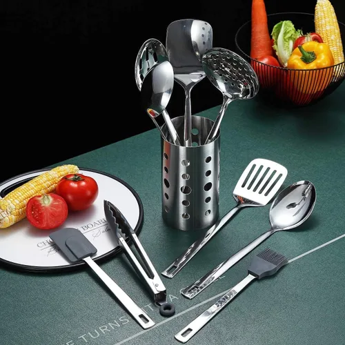 Miniatura 4 de Berglander - Juego de utensilios de cocina de acero inoxidable, set de 13 piezas, con soporte para utensilios, antiadherentes y resistentes al