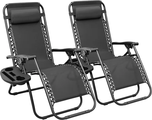 Miniatura 9 de Greesum Sillas Zero Gravity - Juego de 2 sillones reclinables ajustables de malla de acero para playa, terraza, césped, camping, patio, silla Negro
