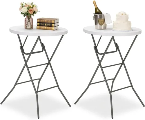 Mesa plegable redonda de 32 pulgadas, mesa plegable portátil de altura de barra con patas desmontables, mesa plegable redonda con parte superior de