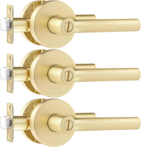 Miniatura 12 de Leydebong Paquete de 1 manija de puerta de entrada resistente dorada (para oficina y puerta delantera) reversible para lado derecho e izquierdo