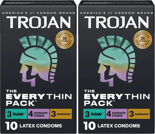 Miniatura 14 de Trojan Bareskin - Preservativos finos, paquete variado Everythin, condón de látex lubricado, 10
