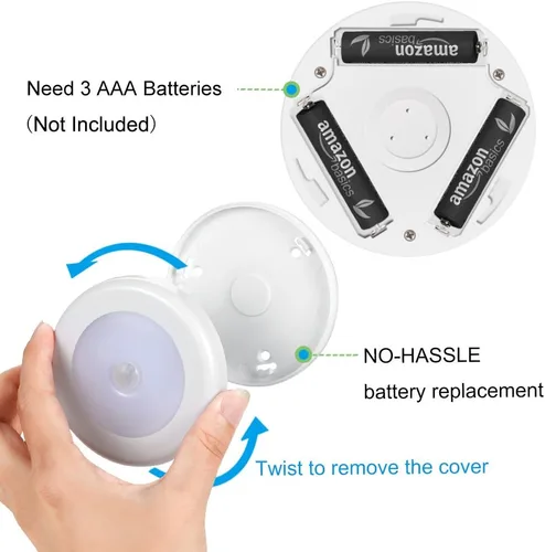 Miniatura 6 de AMIR Luz con sensor de movimiento mejorada de 3.15 pulgadas para interiores, inalámbrica, funciona con pilas, luces LED nocturnas adhesivas