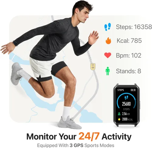 Miniatura 4 de SGJIK Reloj inteligente rastreador de actividad física con monitor de sueño de frecuencia cardíaca 24/7, presión arterial, más de 100 modos