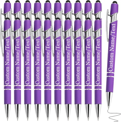Miniatura 32 de Bolígrafos personalizados con nombre, paquete de 10 bolígrafos personalizados a granel, bolígrafo de tinta negra grabada con punta de lápiz óptico