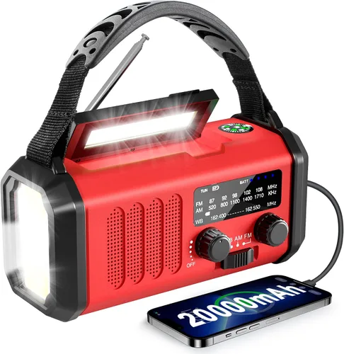 Miniatura 11 de Radio meteorológica NOAA 20000mAh Radio de manivela de emergencia Solar Panel, AM/FM Portable Battery Operated with LED Flashlight & SOS Alarm