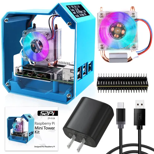 GeeekPi Kit de mini torre con fuente de alimentación QC3.0 para Raspberry Pi 4, Pi 4 con enfriador de torre ICE, módulo OLED de 0.96 pulgadas,