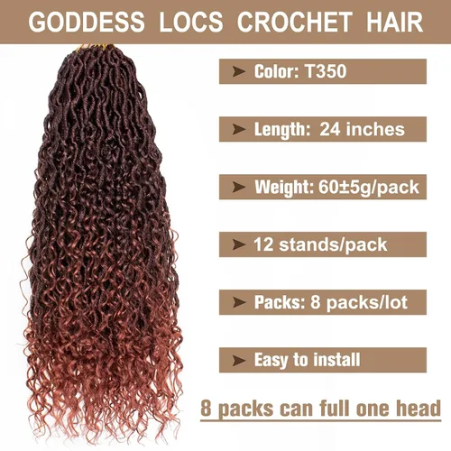 Miniatura 2 de COOKOO - Locs de diosa ombré de jengibre, pelo de ganchillo de 24 pulgadas, 8 paquetes, locs boho de imitación, pelo de ganchillo con rizos, locs
