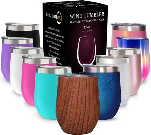 Miniatura 27 de CHILLOUT LIFE Vasos Térmicos de Vino de Acero Inoxidable de 12 oz Paquete de 2 - Vasos de Vino con Aislamiento al Vacío de Doble Pared con Tapas