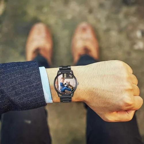 Miniatura 6 de Gemszoo Reloj de encargo de la foto del reloj personalizado de la foto del reloj del cuarzo de la malla del acero inoxidable para los hombres
