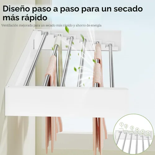 Miniatura 6 de Vikaqi Tendedero de ropa para montar en la pared de 40 pulgadas, plegable para colgar en la pared, estante de lavandería plegable para interiores