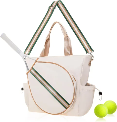 Miniatura 10 de Bolsa de tenis para mujer, bolsa de raqueta elegante, mochila unisex para deportes de raqueta, bolsa de pickleball convertible para hombro, correa