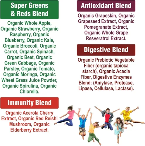 Miniatura 7 de Kids Greens and Reds Superfood Powder – Jugo orgánico vegano súper alimenticio con más de 25 frutas y verduras – Vitaminas de alimentos reales sin
