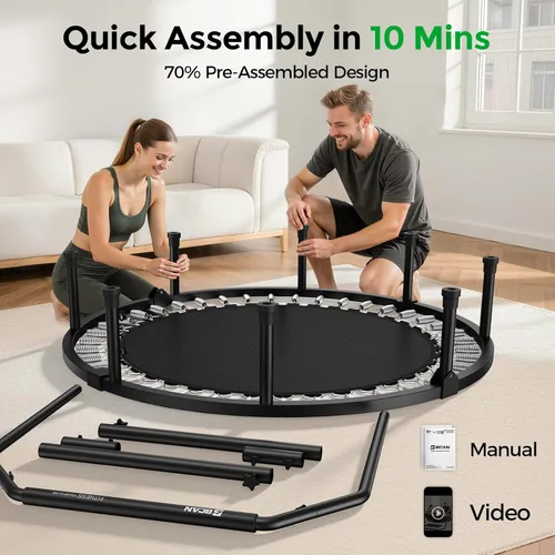 Miniatura 8 de BCAN SP3 40"/48" Foldable Mini Trampoline, Rebounder Trampoline for Adults, U/T Adjustable Foam Handle, Exercise Rebounder for Adults Indoor/Garden