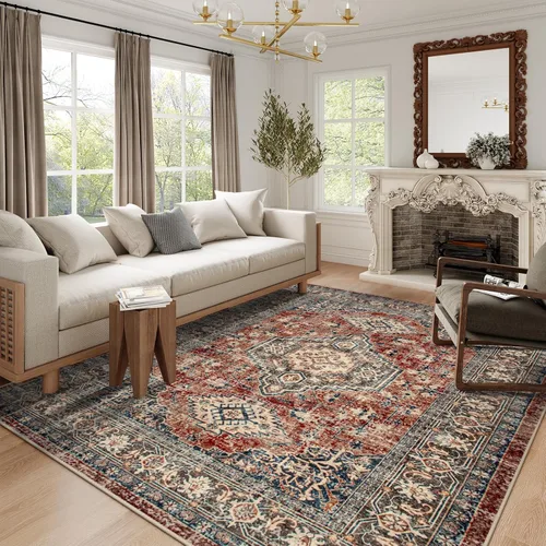 Miniatura 21 de Lahome Alfombra oriental lavable de área pequeña, 2 x 3 pies, para entrada, cocina, ultra fina, suave, tapete antideslizante para puerta de Azul