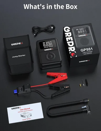Miniatura 8 de GREPRO Arrancador de salto con compresor de aire, batería de 5000 A portátil (10.0 L de gas/8.0 L diesel), inflador de neumáticos de 150 PSI