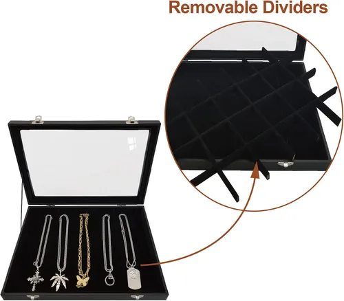 Miniatura 5 de Joyero de 24 rejillas extraíbles para aretes y anillos, caja organizadora con tapa transparente para mujeres y esposas (negro)