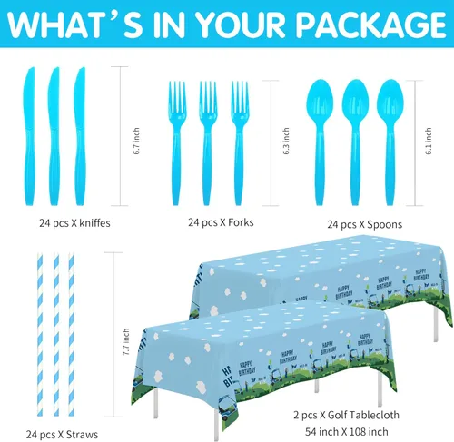 Miniatura 3 de Xigejob Suministros para fiesta de primer cumpleaños de golf, vajilla de decoración de cumpleaños con agujero en uno, plato de papel de golf, taza