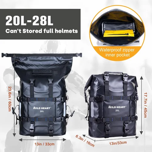 Miniatura 6 de Bolsa lateral para motocicleta WILD HEART de acero inoxidable, bolsa impermeable con suspensión, bolsas de sillín, 20L/25L, bolsa impermeable