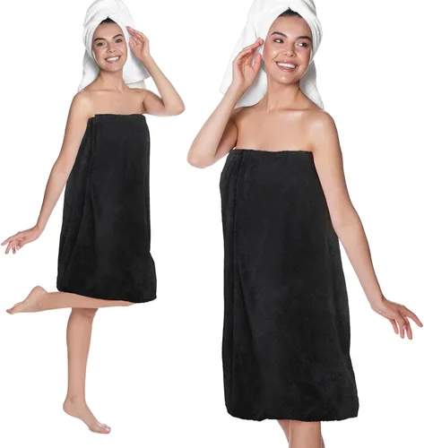 Miniatura 9 de Tigeen 2 Pcs Towel Wrap for Women Lightweight Spa Robe with Adjustable Closure Elastic Top Soft Bathrobe Spa Wrap