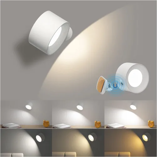 Miniatura 10 de AKSDA Juego de 2 apliques de pared que funcionan con pilas, luces de pared LED magnéticas inalámbricas con 3 temperaturas de color y control táctil