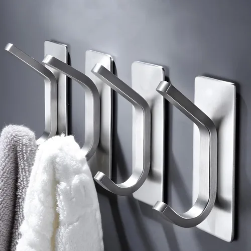 DELITON Ganchos Adhesivos para Toallas de Baño - Paquete de 4 Ganchos Resistentes para Pegar en la Pared, Perchas Impermeables para Batas/Abrigos