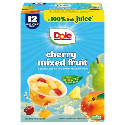 Dole - Tazones de fruta mixta de cereza en jugo de fruta 100%, snack en tazas de 4 onzas, 12 unidades