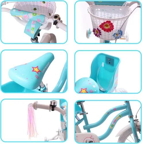 Miniatura 3 de Bicicleta infantil con marco de acero, estilo pequeña princesa, 12-14-16-18-20 pulgadas, con rueda de entrenamiento