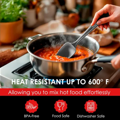 Miniatura 4 de Espátula de cuchara de silicona - resistente al calor de 600 °F, antiadherente, de goma Úsela como utensilio de raspador de cocina de silicona
