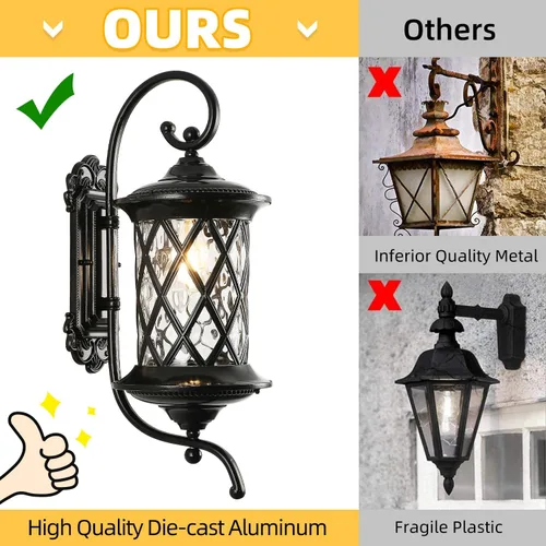 Miniatura 6 de NLIEOPDA Faroles de pared retro grandes para exteriores, de 24 pulgadas, para exteriores, luz de autocar, impermeable, de aluminio con vidrio