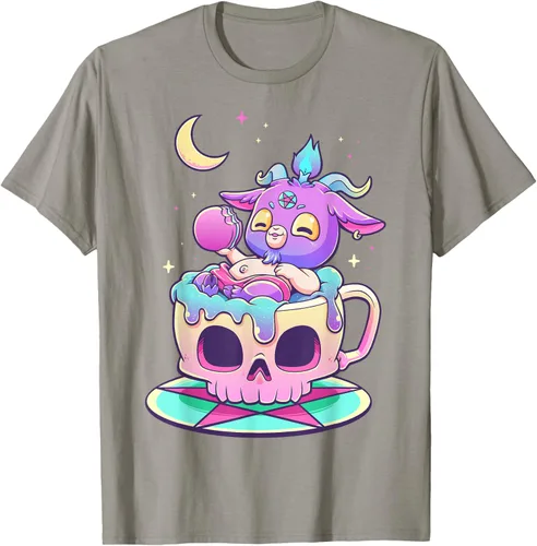 Miniatura 26 de Kawaii Pastel Goth Cute espeluznante Pentáculo Baphomet - Camiseta de cabra, Negro