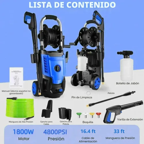 Miniatura 8 de Lavadora a presión eléctrica de 4800 PSI: lavadora de alta potencia de 3.8 GPM con carrete de manguera de 33 pies, 4 puntas de pulverización
