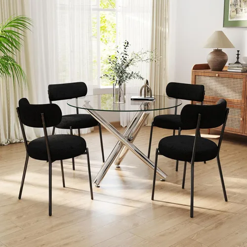 Miniatura 45 de Juego de mesa de comedor redonda de cristal negro para 2, juego de mesa de cocina pequeña y moderna de 36 pulgadas con 2 sillas de comedor tapizadas
