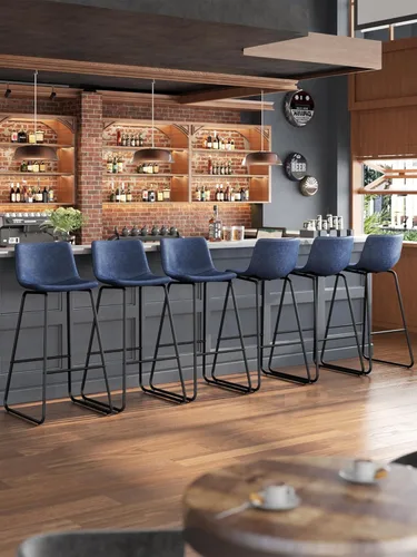Miniatura 50 de Bar Stools Set of 2, 26 Inches Counter Height Bar Stools with Back, Modern Faux Leather Barstools with Metal Legs and Footrest, Bar Chairs for