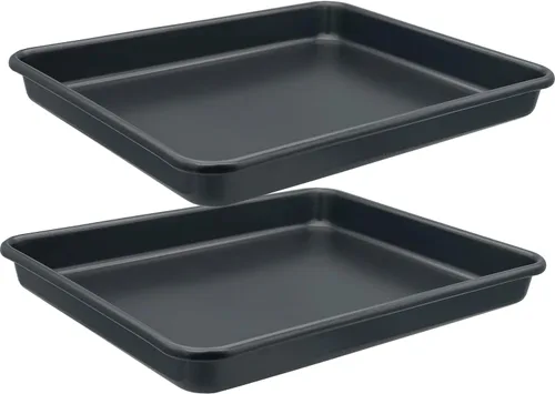 Pequeñas bandejas para galletas de 11 x 9 pulgadas, 2 piezas de mini bandeja para horno, tostadora, bandeja antiadherente gruesa de acero al carbono
