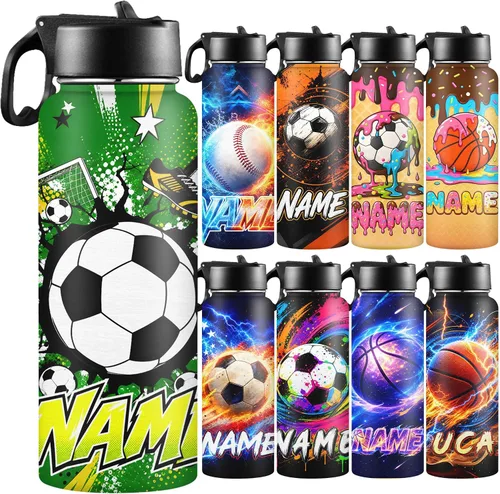 Miniatura 21 de Botellas de agua personalizadas para niñas, de acero inoxidable con aislamiento de doble pared con pajita, botella de agua de color degradado