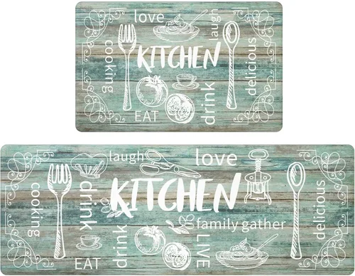 Miniatura 8 de HEBE Juego de 2 alfombras de cocina antifatiga, antideslizantes, acolchadas, para piso, alfombras de cocina impermeables y cómodas, alfombras