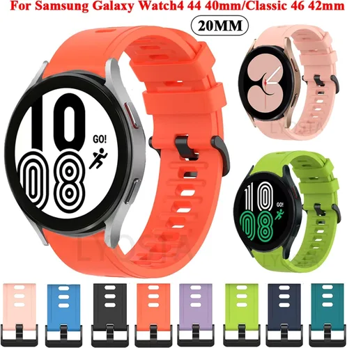 Miniatura 2 de Correa de muñeca de 0.787 in para Galaxy Watch 4 Classic 46 de 1.654 in, reloj inteligente Active 2, pulsera 4 de 44/1.575 in