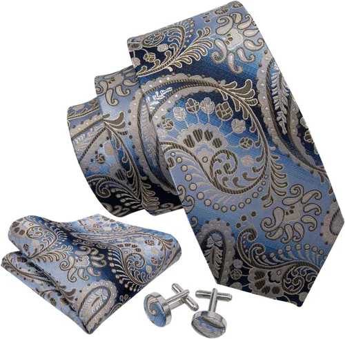 Miniatura 2 de Barry.Wang Conjunto de moda de corbata de cachemira, gemelos y corbatas para hombre, tejido de seda
